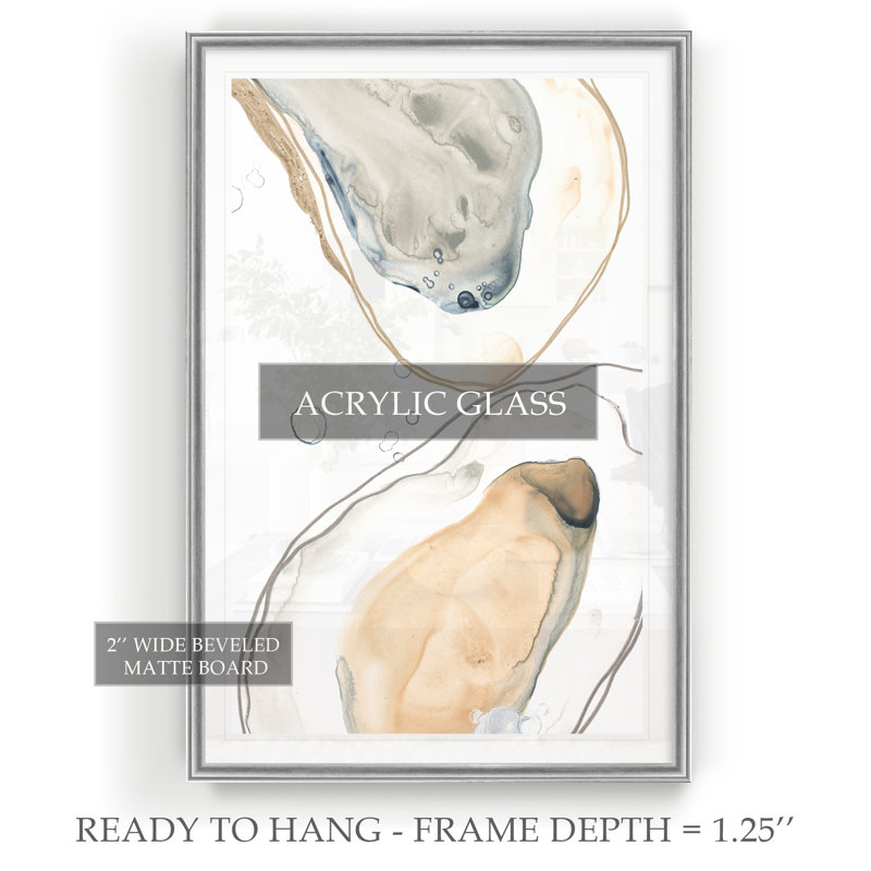 «Ocean Oysters IV», reproduction sur toile, H 26,5 po x l 36,5 po , Argent argent, Impression encadrée