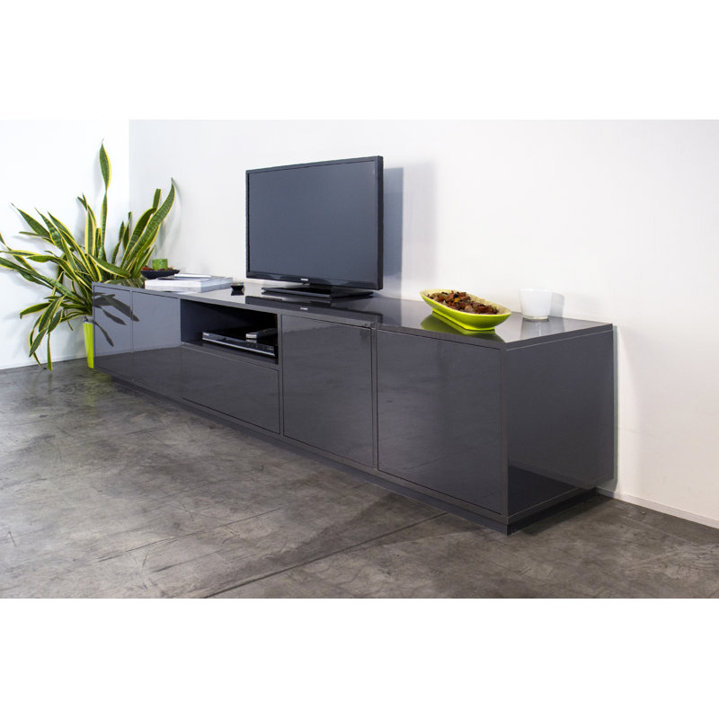 Taffy Unfinished TV Stand for TVs up to 88", Anthracite Grey Glossy