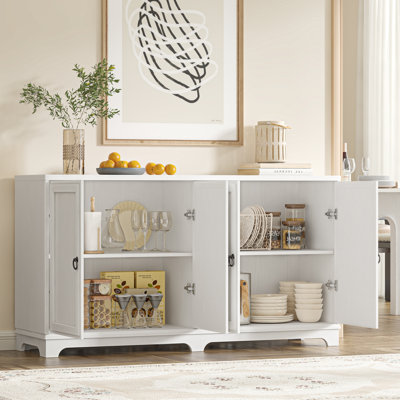 59" W Large Farmhouse Sideboard Buffet Cabinet With Barn Doors And Adjustable Shelves