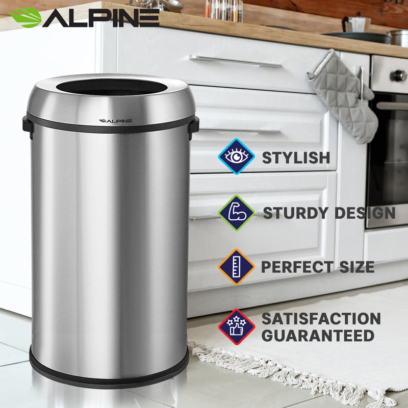17 Gallon Silver Stainless Steel Open Top Trash Can