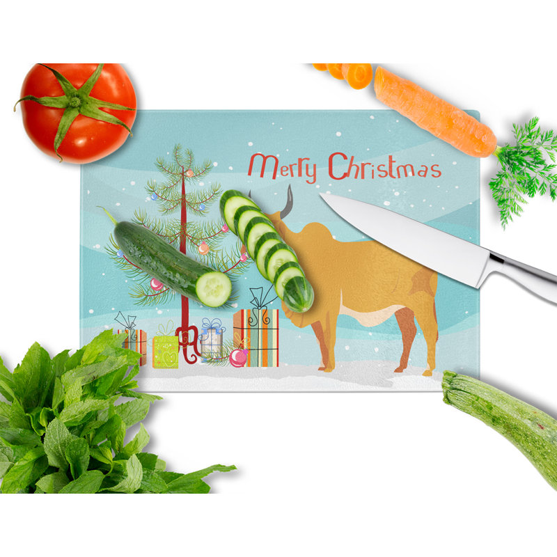 Caroline's Treasures Tempered Glass Zebu Indicine Cow Christmas Cutting Board