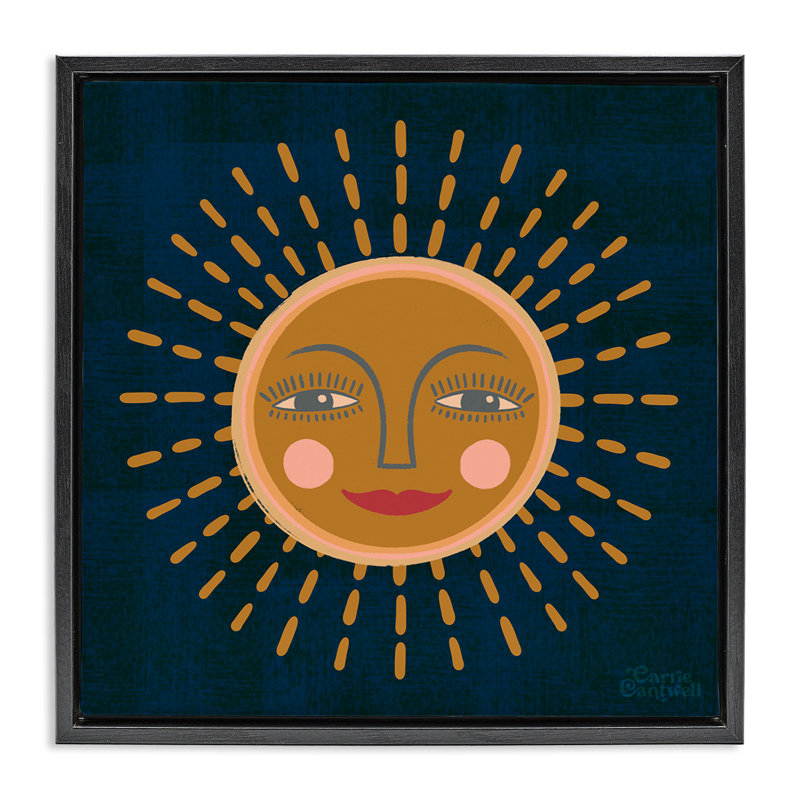 «Boho Smile Sun» par Carrie Cantwell, Cadre flottant noir de jais, H 18 po x l 18 po