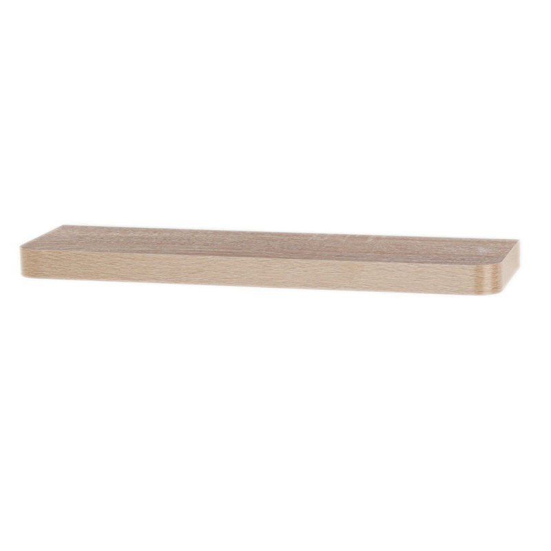 Floating Narrow Wall Shelf, Rounded Front Corners, Foiled Finish, Oak, 3.8 cm H x 80 cm W x 14.5 cm D