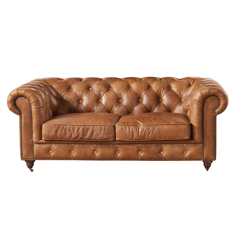 Jarique 72'' Upholstered Loveseat, Light Chestnut Genuine Leather