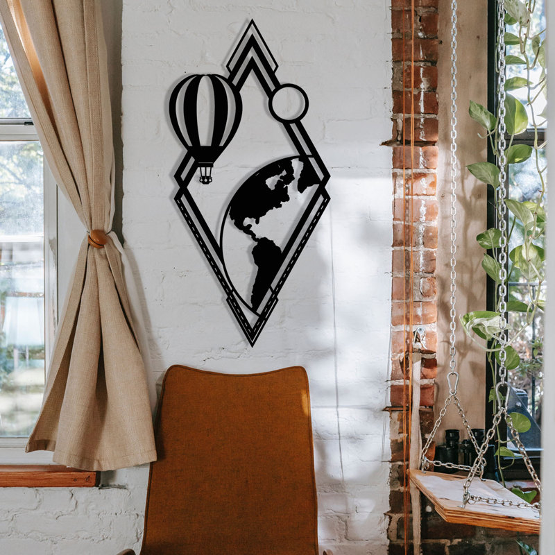 Élégant accessoire mural décoratif en métal, conception de ballon rustique, 31,7 x 25,0 pouces | Métal durable (0,05 po d'épaisseur) et bois (0,1 po d'épaisseur) | Parfait pour la décoration intérieure, le salon ou les espaces de bureau, unique et accrocheur