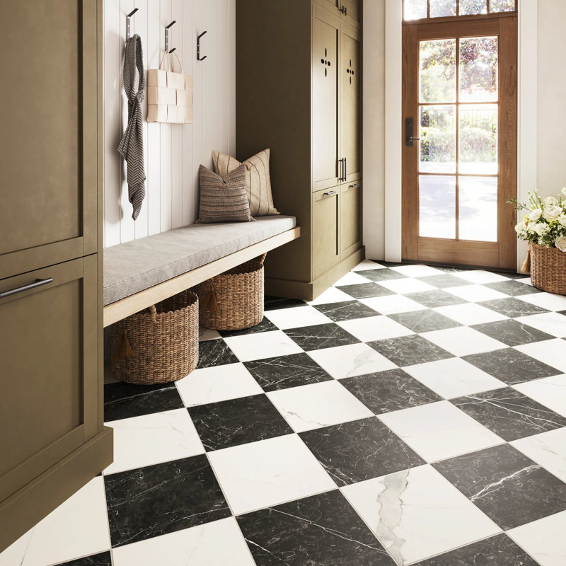 Italian Checkerboard 12 In. X 12 In. Marble Look Porcelain Floor And Wall Tile (23.24 Sq. Ft. / Case), Blanc/Nero