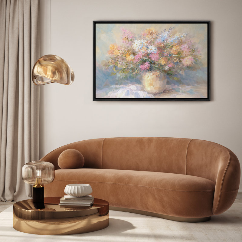 Impressionniste impressionnant bouquet de fleurs nature morte pastel doux, impression encadrée, H 24 po x l 36 po, Black