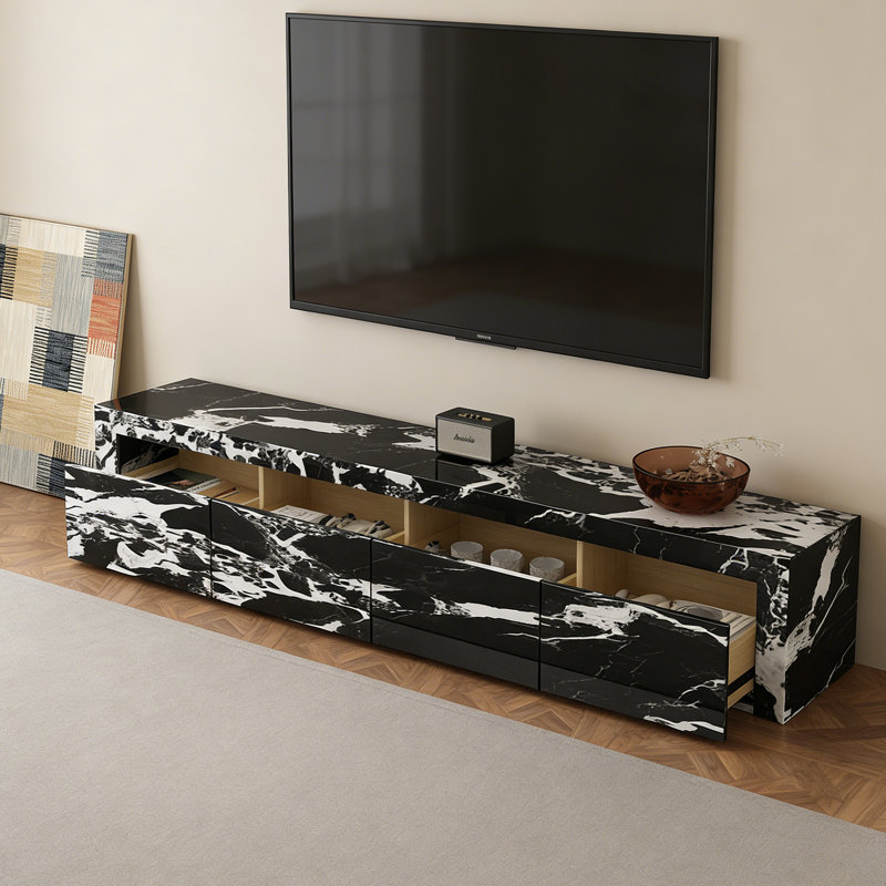 Meuble télé Minimalisme, H 13,77 po x L 78,74 po x l 15,74 po, Noir / blanc