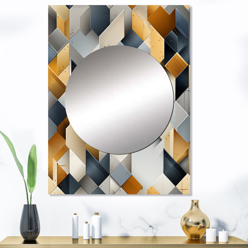 Radiant Grey Hexagons Dreams - miroir géométrique, miroir mural décoratif géométrique, impression d'art en métal