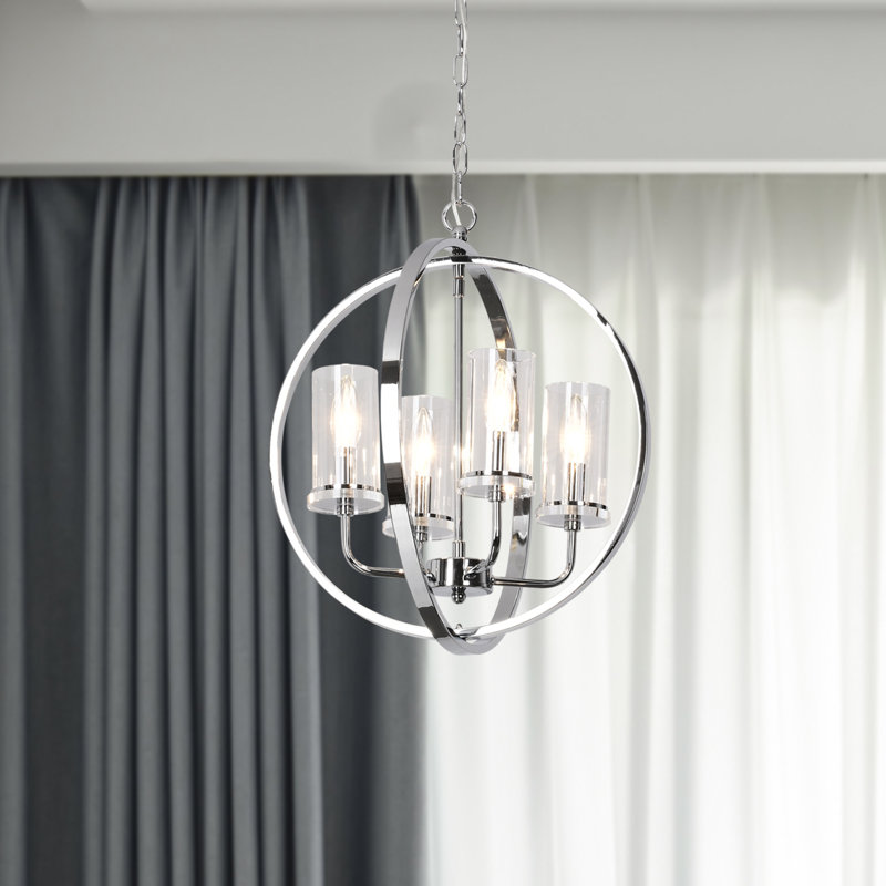 Lustre en forme de globe à 4 lumières Arterburn avec détails en fer forgé, Chrome