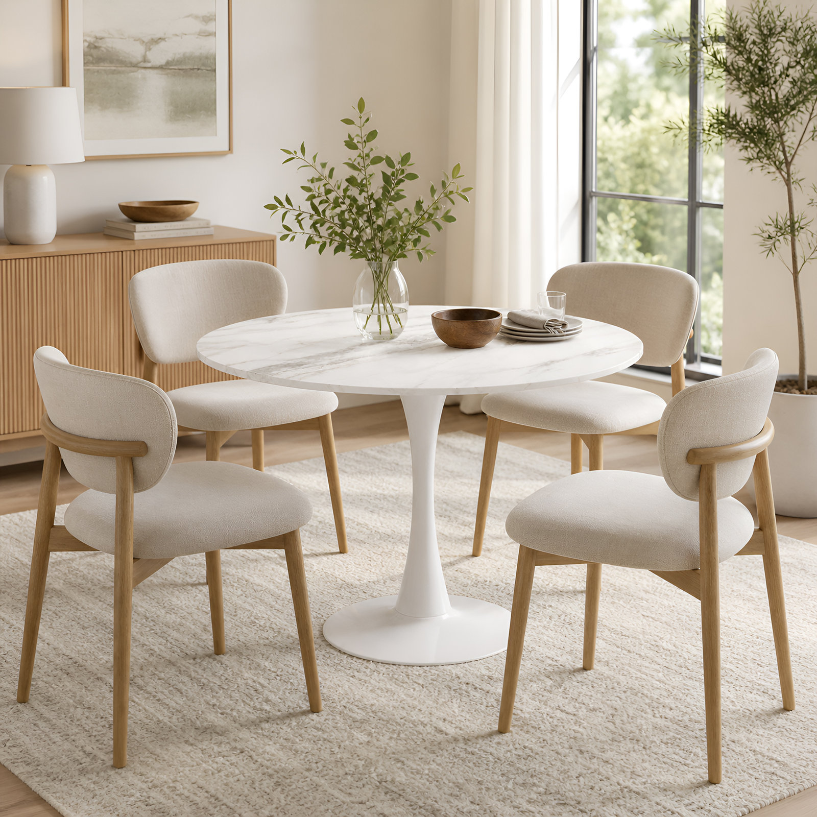 Imperial 36" Dining Table, White Marble Glass