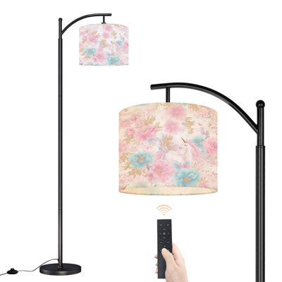 Arc Floor Lamp with Adjustable Lampshade Pastel Wings Pink Blue Floral kids Nursery magical Standing Lamp 3 Color Temperatures Dimmable Tall Pole Lamp with Foot Switch for Bedroom