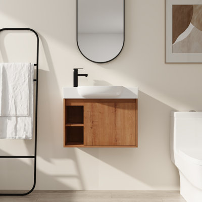 Meuble-lavabo flottant 26 po avec lavabo en céramique blanche et porte à fermeture en douceur