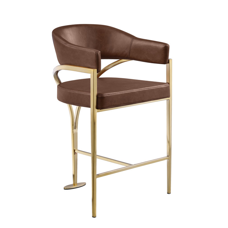 Tabouret Leathaire avec structure en chrome mat, Siège moka / cadre doré