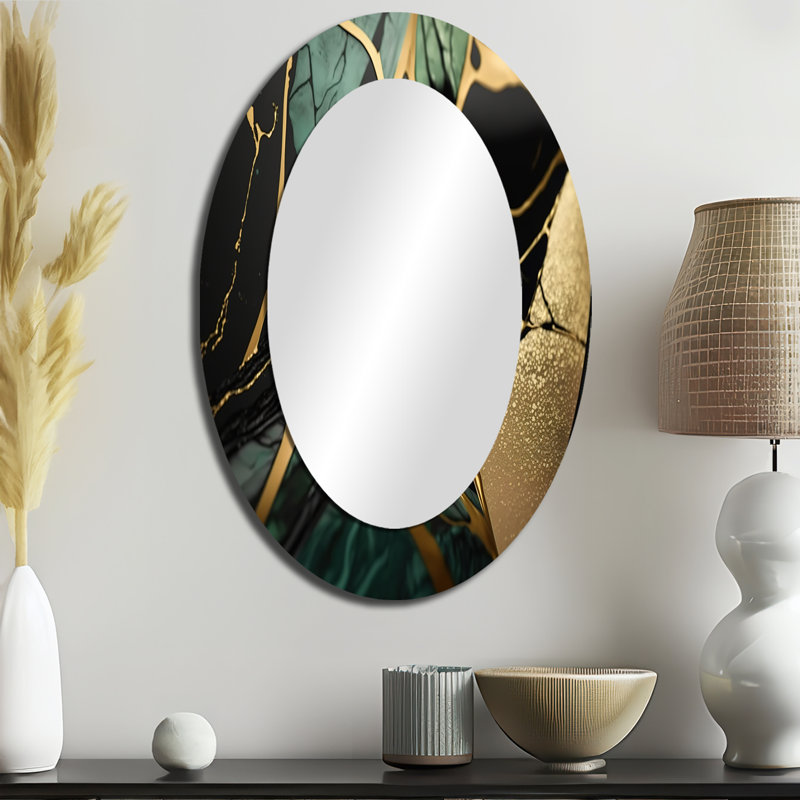 Abstrait Geode Green III - Miroir mural moderne vert, 36 po x 24 po