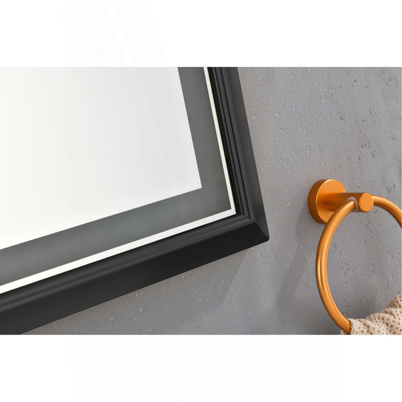 Miroir de salle de bain mural à cadre rectangulaire avec éclairage à DEL anti-buée, 48 po x 30 po, Noir mat