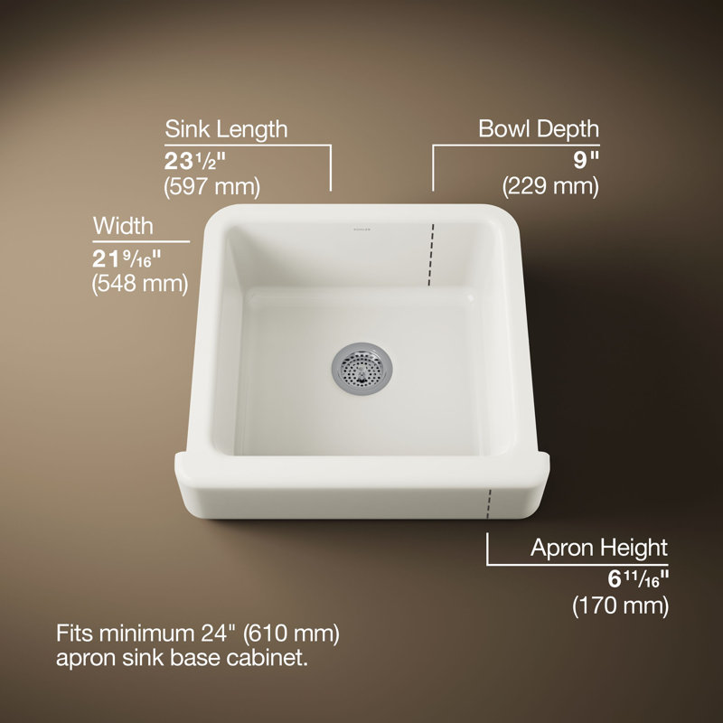 Whitehaven Self-Trimming 24" L x 22" W Farmhouse Kitchen Sink, Biscuit