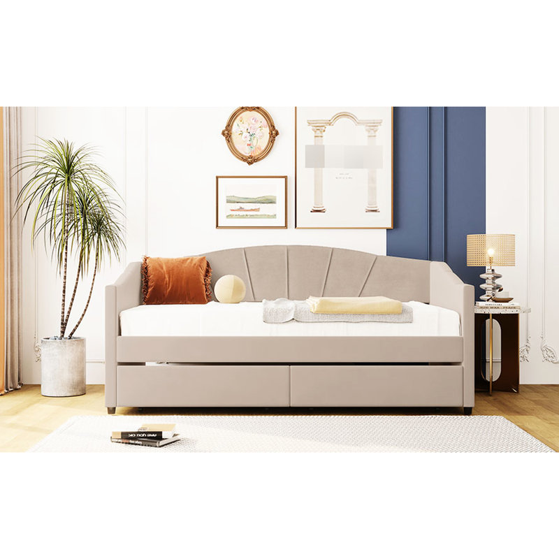 Lit de jour beige avec deux tiroirs et une structure pour un soutien fiable - qualité de fabrication - satisfaction à long terme