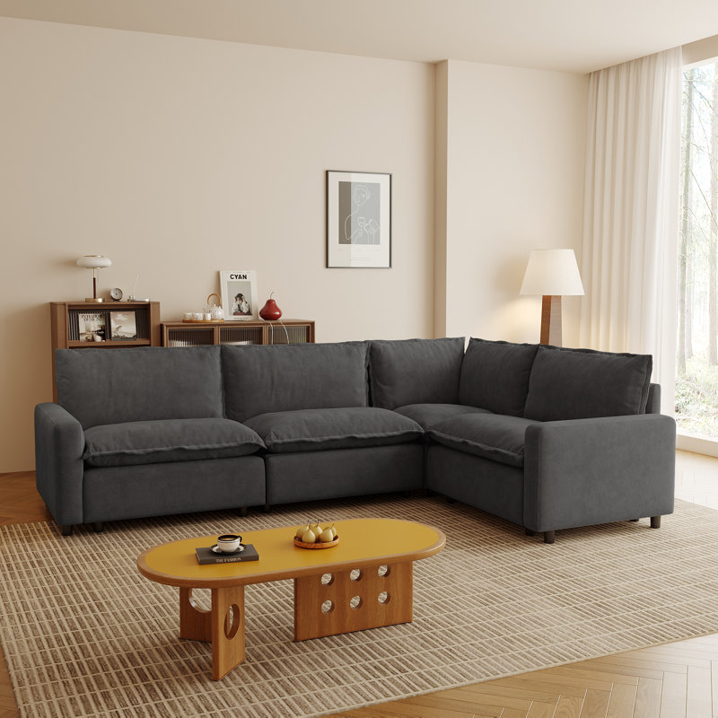 4-piece Sectional Sofa, Fabric Power Recliner Couch With Heated Cushion, Gray Linen