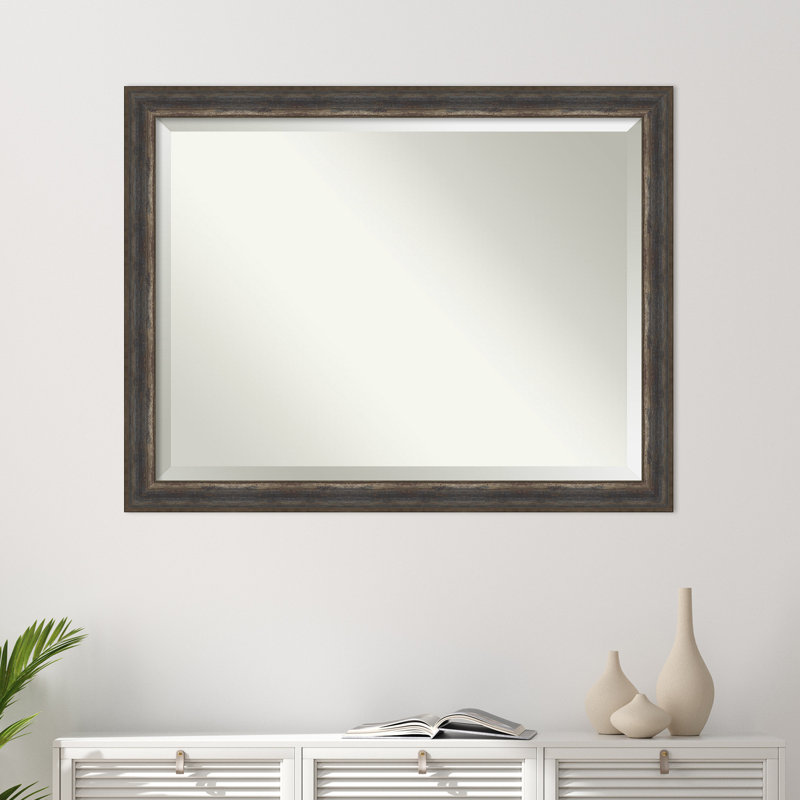 Ariele Flat Wall Mirror, Distressed Black/Brown/Silver, 34.62" x 44.62"