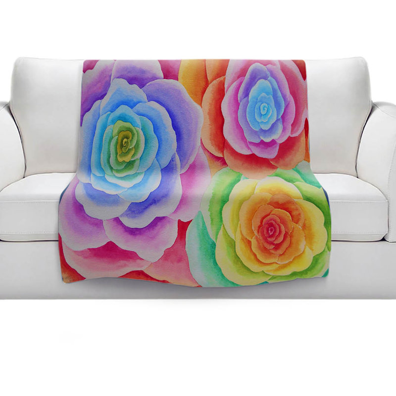 Couverture sherpa doux pour les fleurs joyeuses, l 68 po x L 80 po