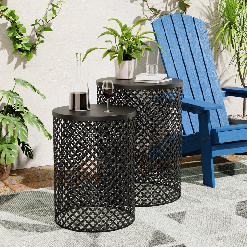 Ensemble de 2 tables d'appoint rondes ajourées, Noir, noir, noir, noir