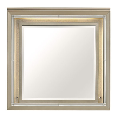 Loy Vanity Dresser Mirror,Metallic Champagne Gray, LED Frame 38 x 38