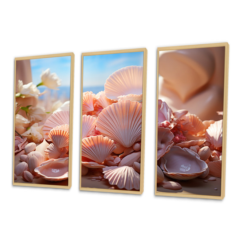 Romantisme, coquillages - ensemble d'art mural coquillage, H 40 po x l 60 po x P 1 po, Cadre naturel flottant
