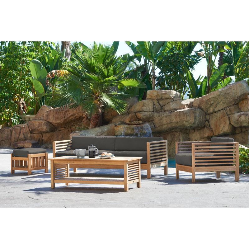 Amblewood Summer Teak Outdoor Sofa, Charcoal Grey Sunbrella