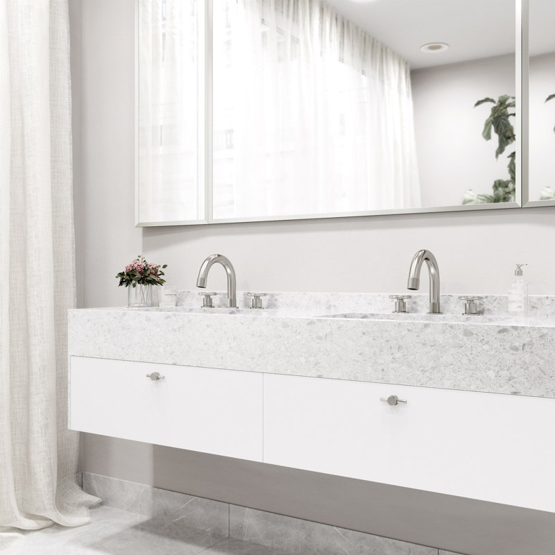 Wythe Widespread 3-Hole Bathroom Faucet, 2-Handle High Arc With Wheel Knob Handles In Brushed Nickel, Brushed Nickel