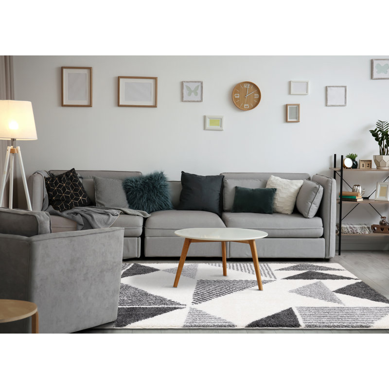 Cozy Modern Geometric Grey White Area Rug, Rectangle 5'3" x 7'7"
