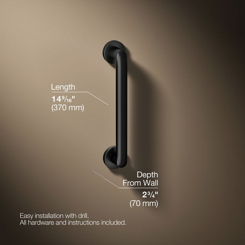 Kumin Grab Bar, Matte Black, 12" W
