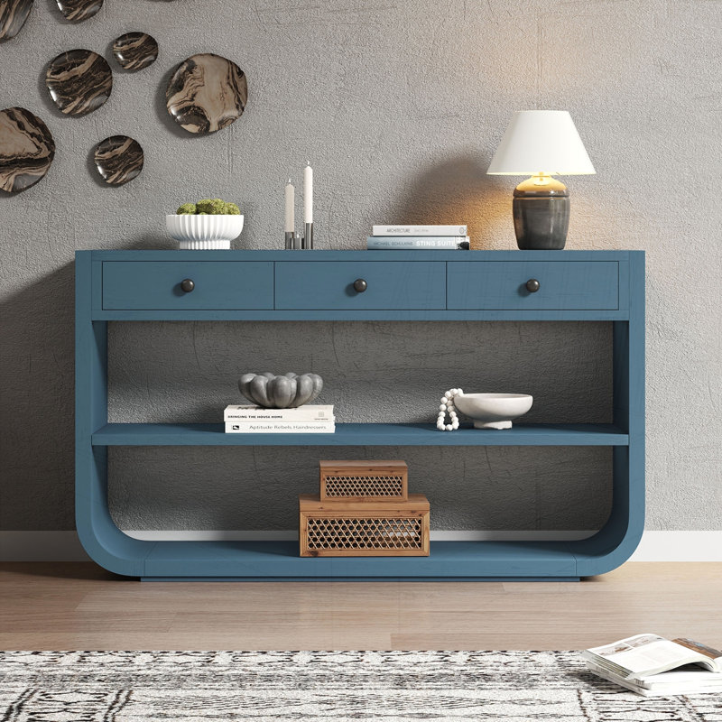Console Modern Farmhouse avec tiroirs et tablette, Bleu