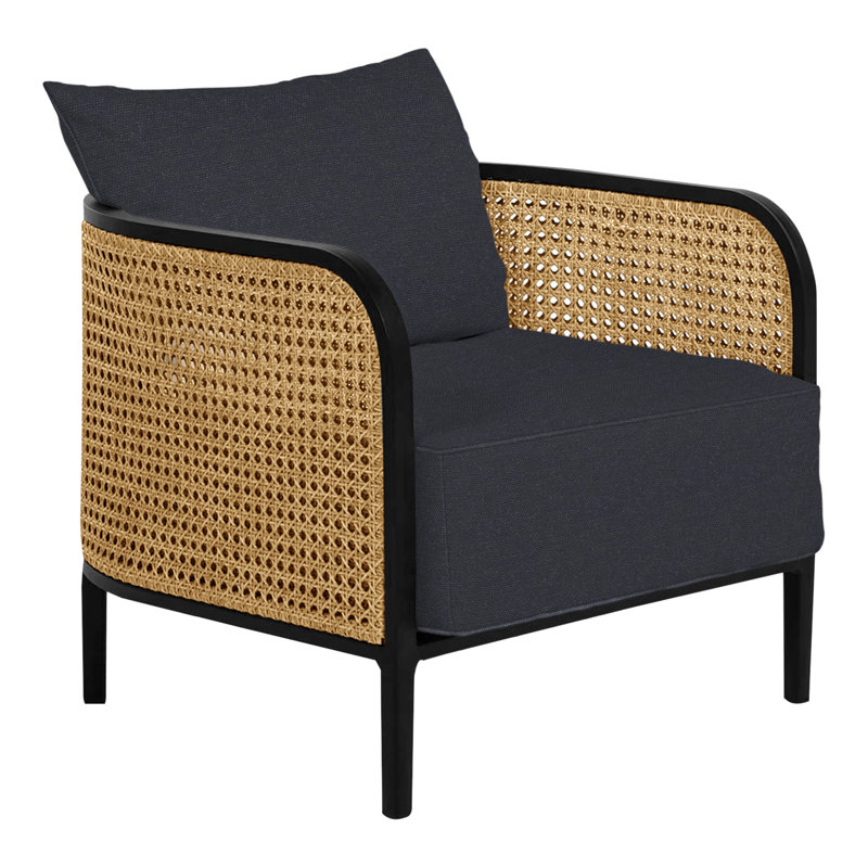 Méridienne Havana - noir / canne naturelle, No welt/Standard fill, Cabana Navy Stripe Sunbrella®