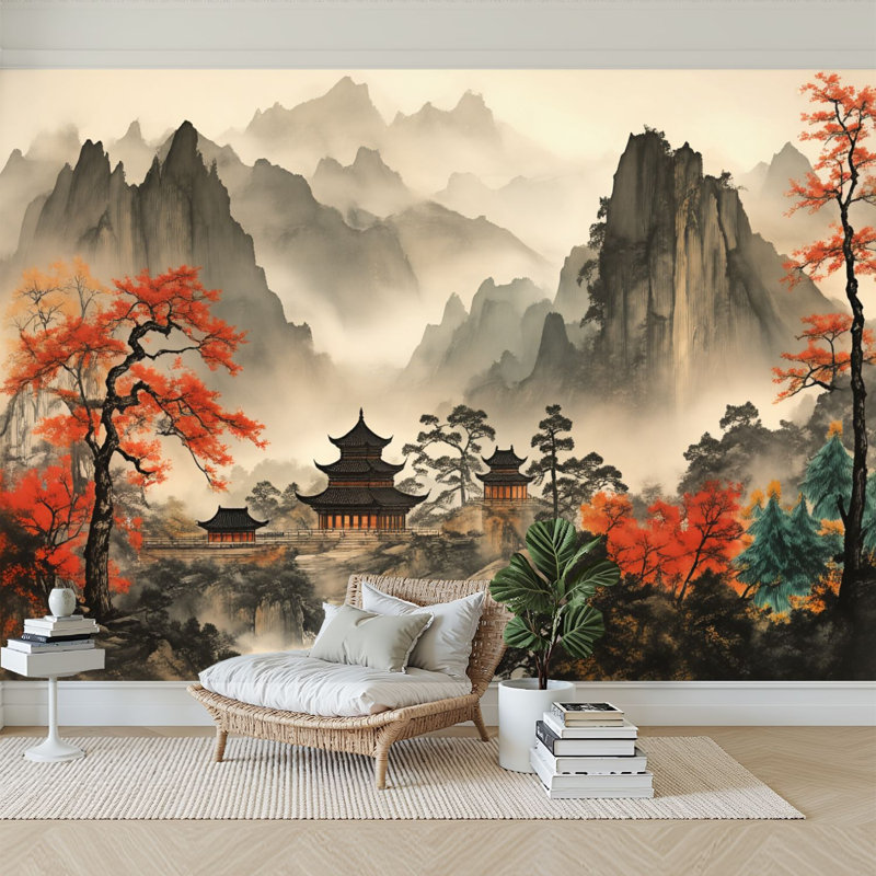 Papier peint adhésif auto-adhésif pour chambre à coucher, temple japonais, 144 pi x 100 po H 144 pi x 100 po, 144" L x 100" W