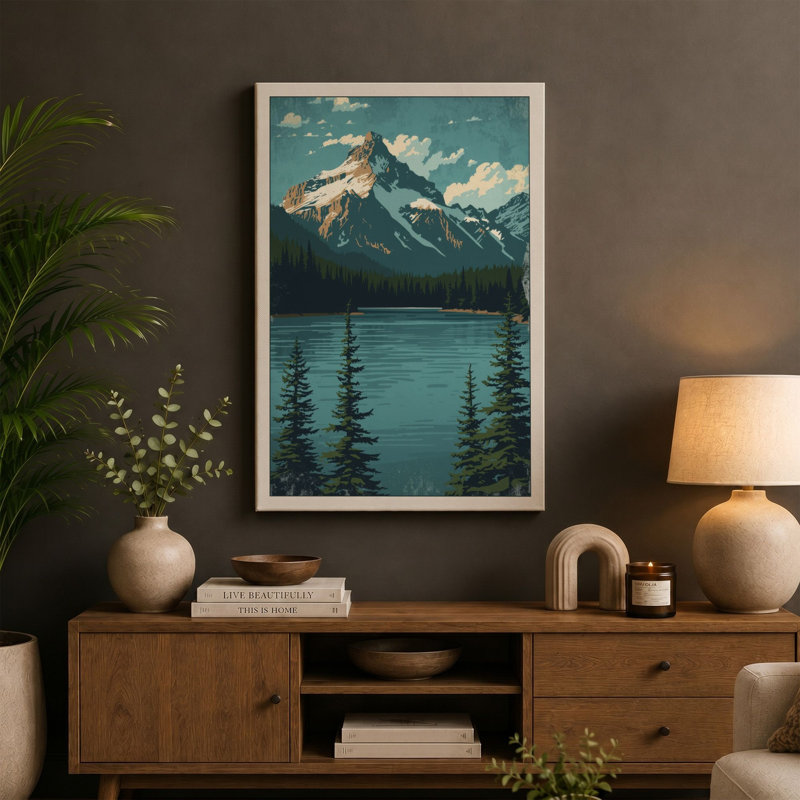 Mountain and Alpine Lake Landscape - Wrapped Canvas, 18x12 - 45.7 x 30.5 cm, Black Border