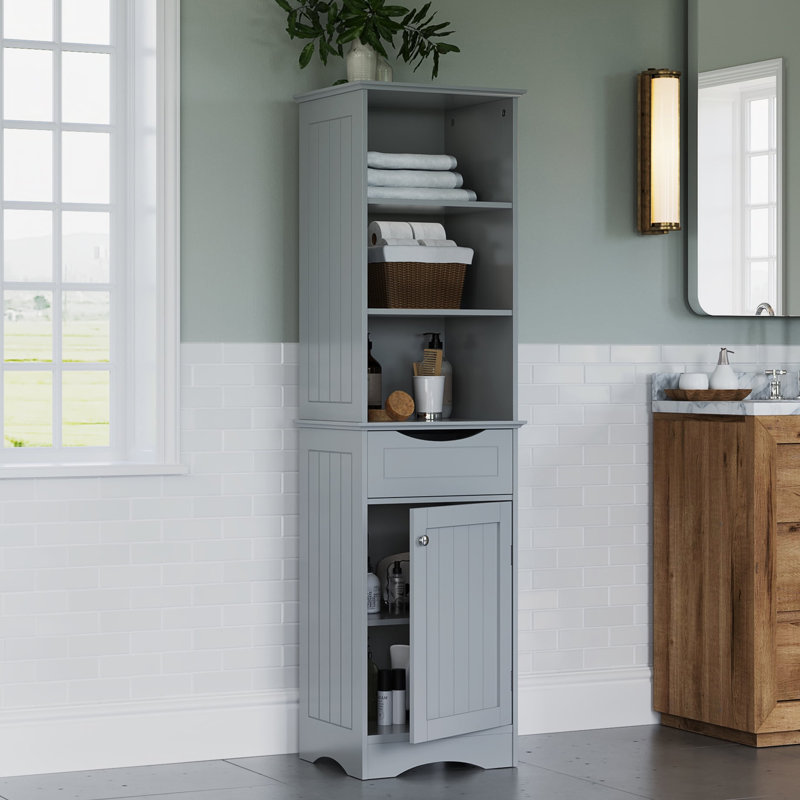 Grande armoire à literie pour la salle de bain avec tiroir et tablettes Ashland de RiverRidge, Gris