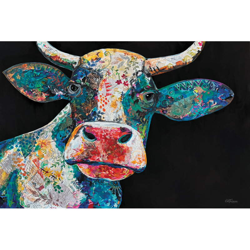 Collage de vache sur toile, H 24 po x l 36 po