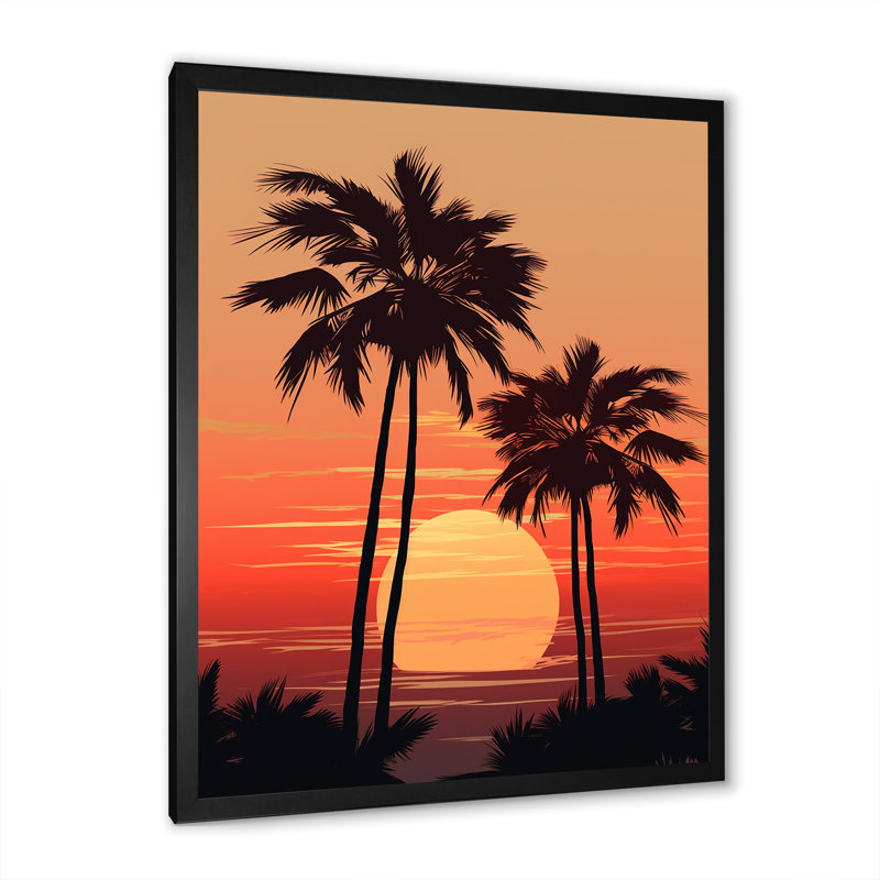 Palmier crépuscule tangerine au coucher du soleil I, Cadre simple noir, H 32 po x l 16 po x P 1 po