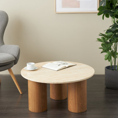 Table basse de salon en bois Cole et gris avec plateau en marbre beige