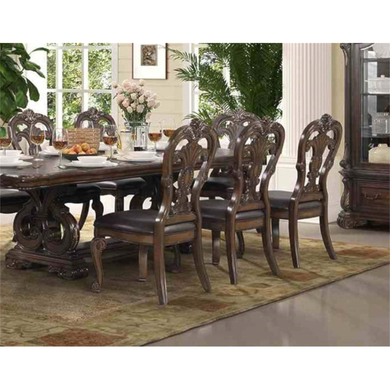Chaise d'appoint de style traditionnel 2 pièces avec corbeaux ornés et finition chêne / beige pour les salles à manger élégantes