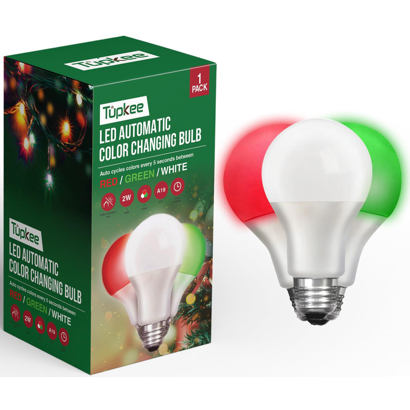  Ampoule DEL à changement de couleur automatique - Cycles automatiques entre le rouge / vert / blanc toutes les 5 secondes - A19, E26, ampoule de Noël à DEL de 2 watts
