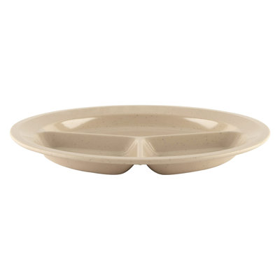 G.E.T. Heavy-Duty 3 Compartment Plastic Divided Compartment Plates, Deep Sided, 11", Tan (Set of 12)