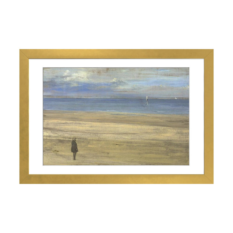 Harmonie en bleu et argent Trouville - reproduction d'art murale - papier d'art encadré, 24 po x 32 po, Papier encadré, Doré