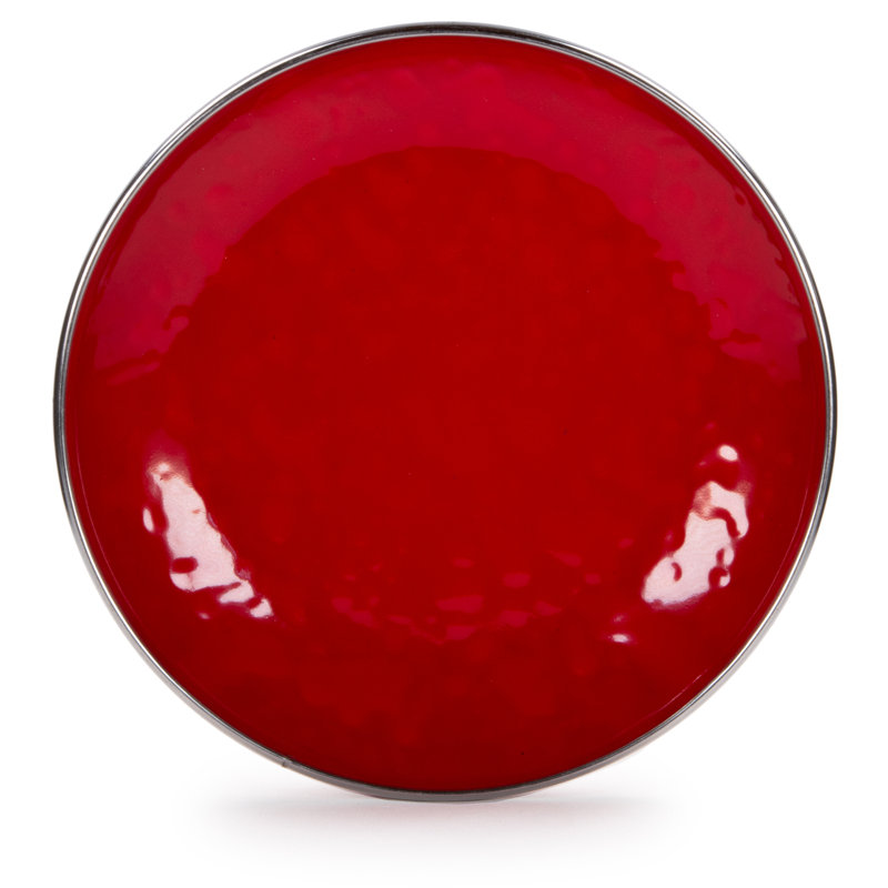 Set of 4 Solid White Appetizer Plates, Solid Red Textured