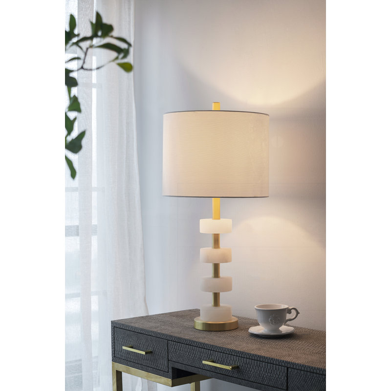 Lampes de table modernes, H 26 po x l 13 po x P 13 po, Marbre, Blanc et or, Blanc et or