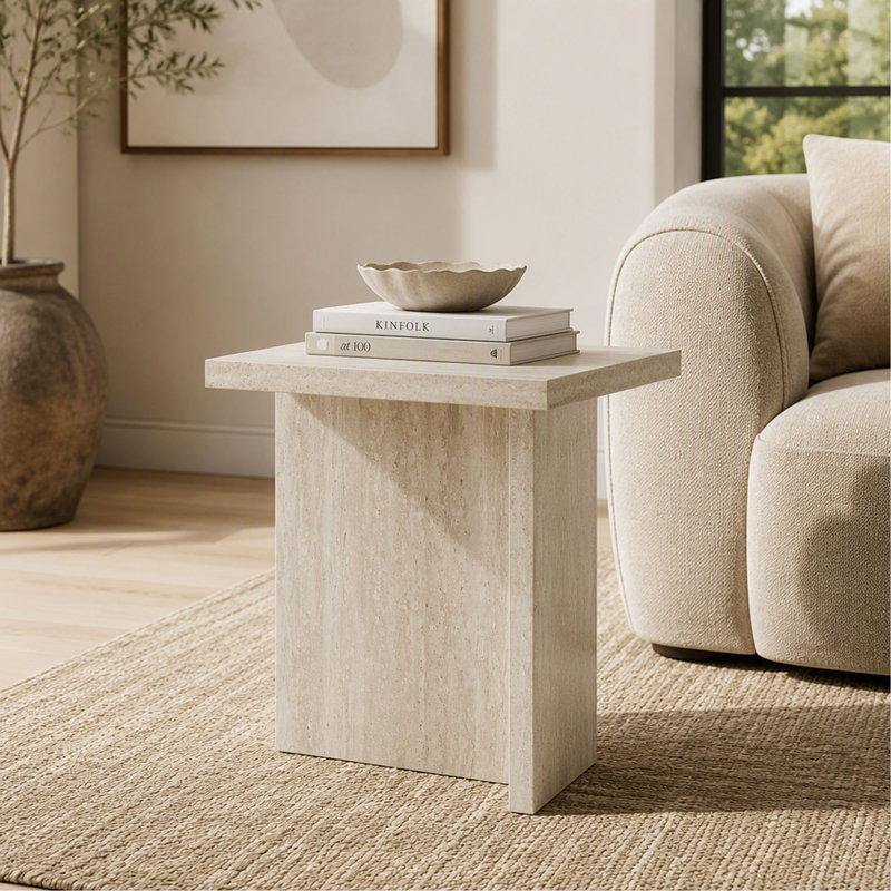 Table d'appoint - H 24 po - Table de bout / d'appoint - Table de chevet - Travertin stratifié aspect pierre - Contemporain