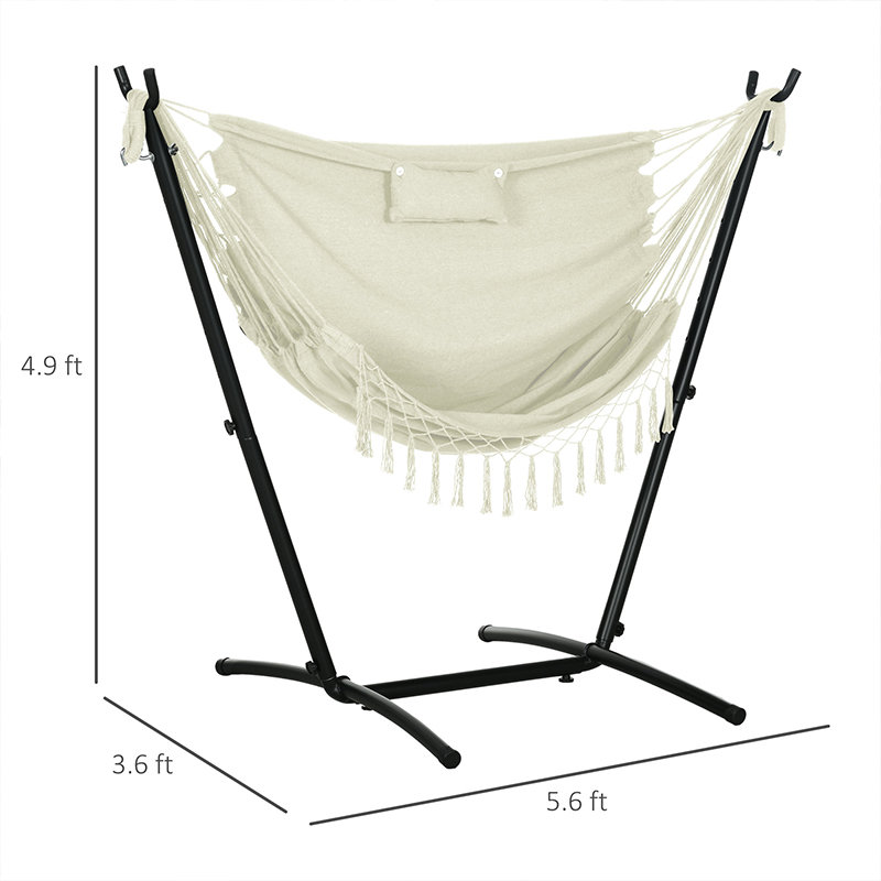 Chaise hamac avec support, balançoire hamac avec poche latérale, appui-tête, Blanc, crème