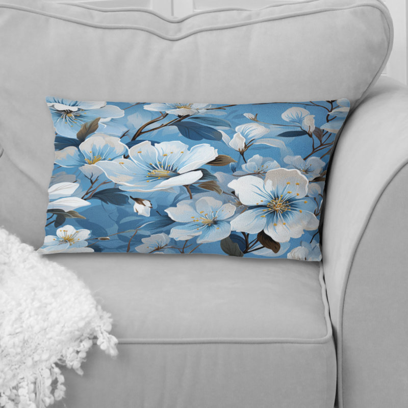 Motif floral blanc et bleu II - coussin à imprimé floral