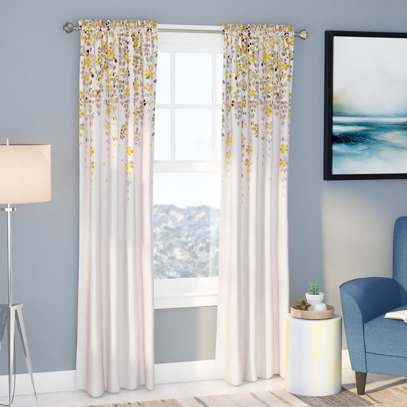 Room Darkening Curtain Pair, Yellow/Grey, 132cm W x 213cm L